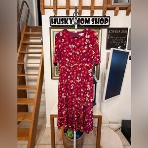 London Times Red Floral Midi Dress